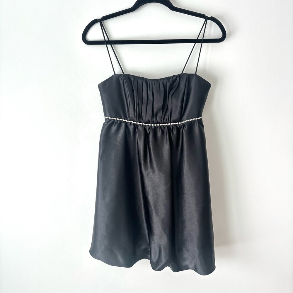 Jessica McClintock For Gunne Sax Black Mini Bubble Dress Diamond Waist Formal